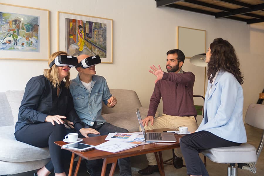 middle aged customers enjoying vr experience