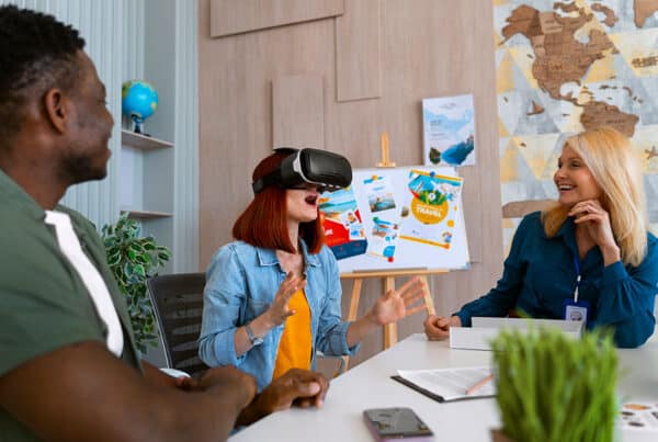 side view people with vr glasses