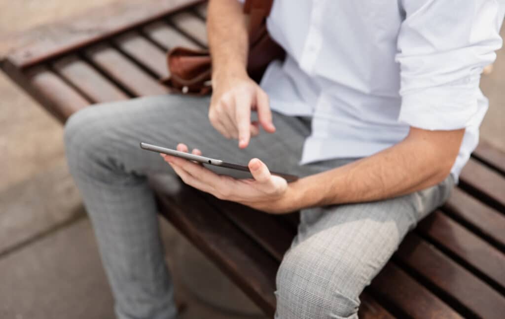 man using tablet