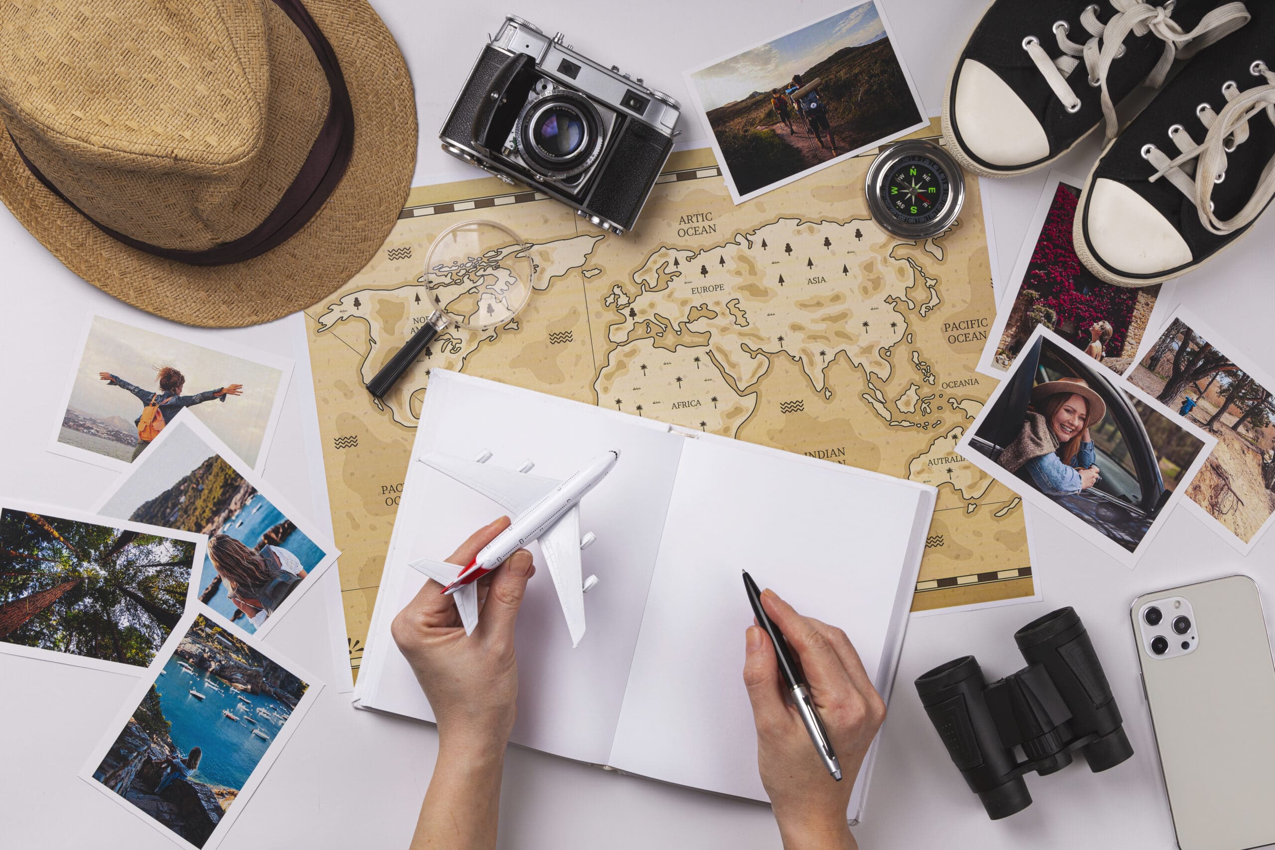 hands with a travel equipments