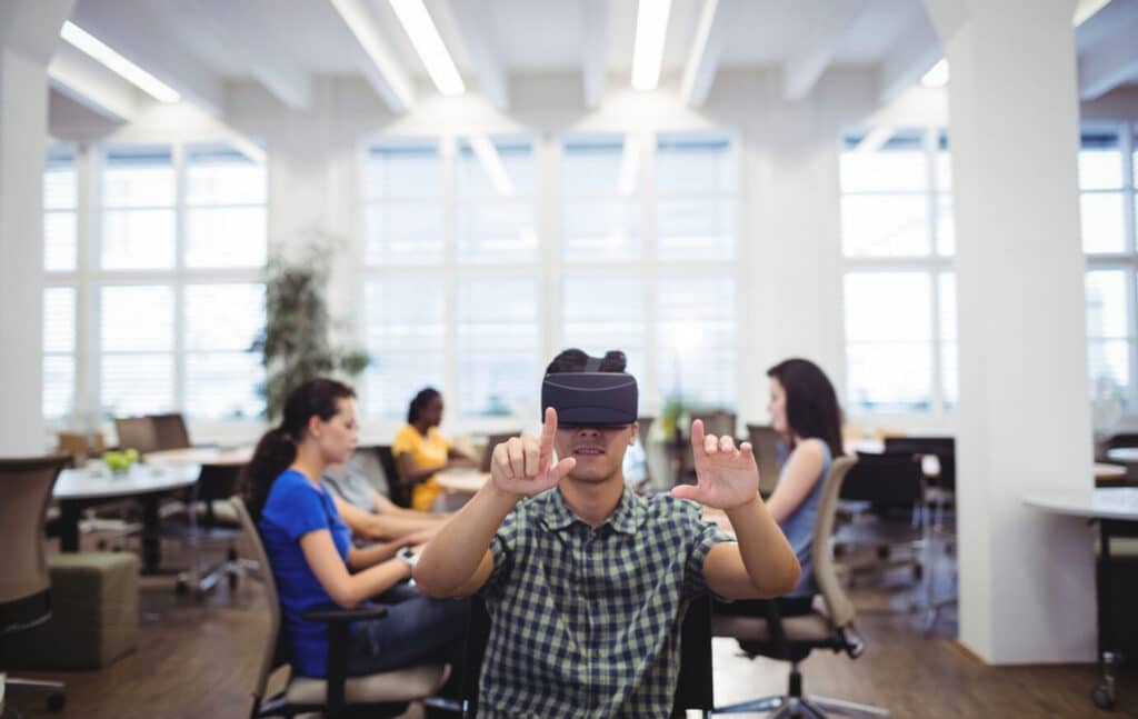 Man using virtual reality headset