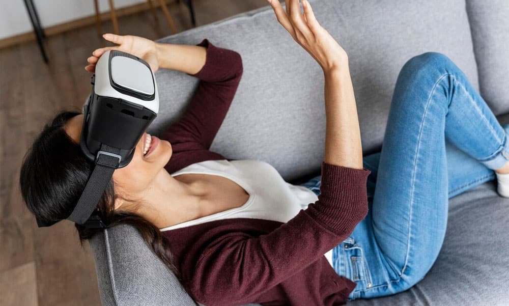 woman having fun with virtual reality headset