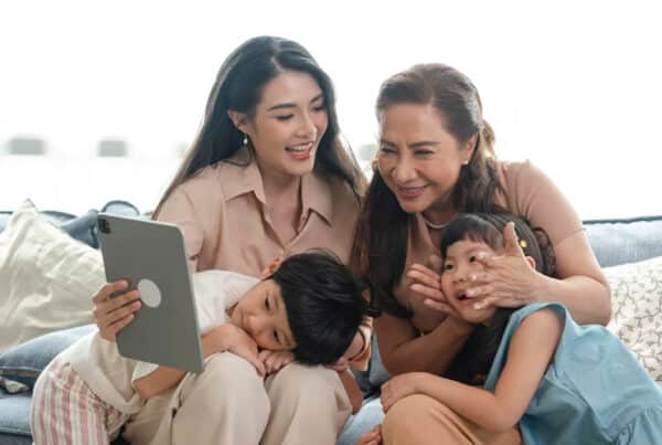 family using the tablet