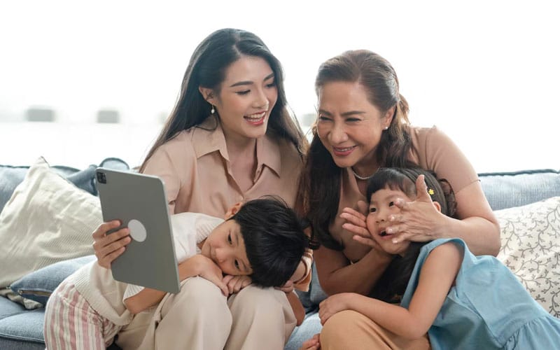 family using the tablet